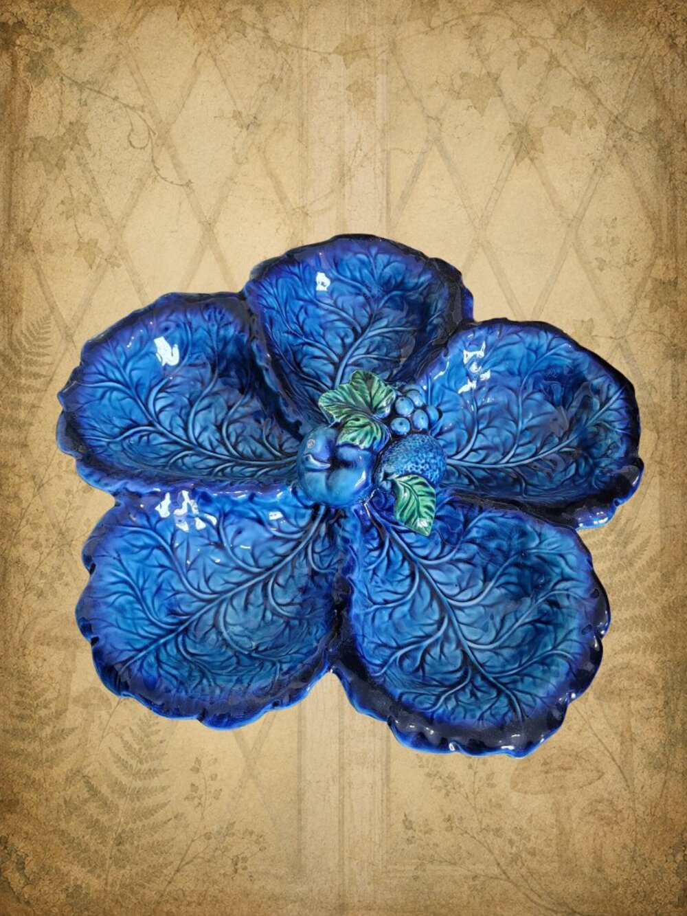 INARCO Mood Indigo Vintage Serving Tray Blue Fruits